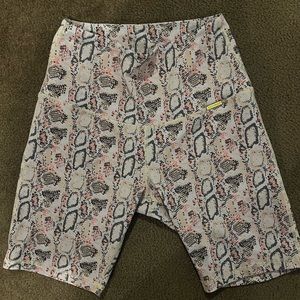 Cleo Harper Snake Print High-Waist Athletic Shorts in Pink, Gray, Cream